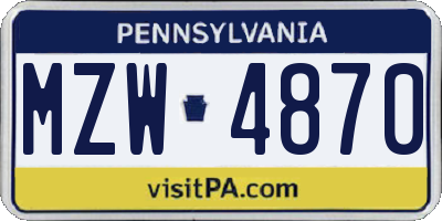 PA license plate MZW4870