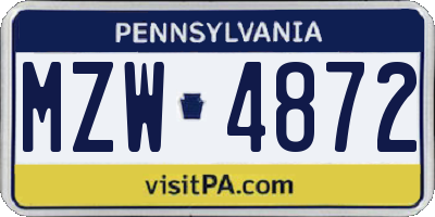 PA license plate MZW4872