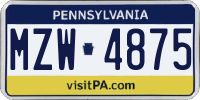 PA license plate MZW4875
