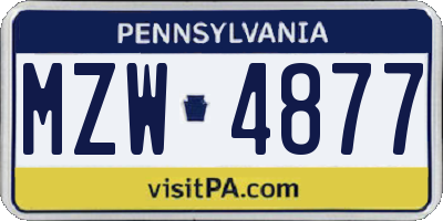 PA license plate MZW4877