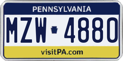 PA license plate MZW4880