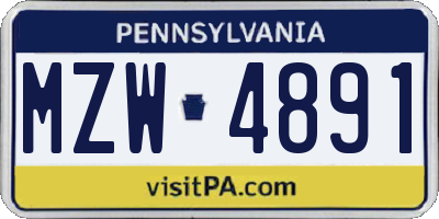 PA license plate MZW4891