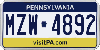 PA license plate MZW4892