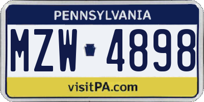 PA license plate MZW4898