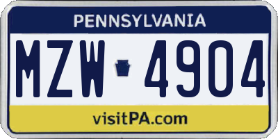PA license plate MZW4904