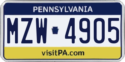 PA license plate MZW4905