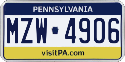 PA license plate MZW4906