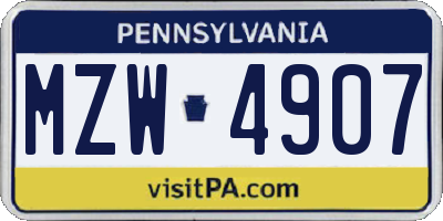 PA license plate MZW4907