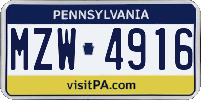 PA license plate MZW4916
