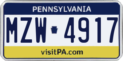 PA license plate MZW4917