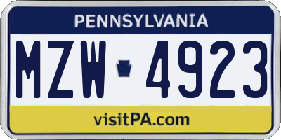 PA license plate MZW4923