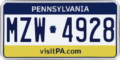 PA license plate MZW4928