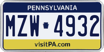PA license plate MZW4932