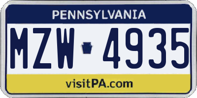 PA license plate MZW4935