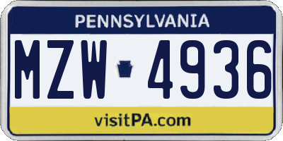 PA license plate MZW4936