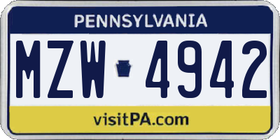 PA license plate MZW4942
