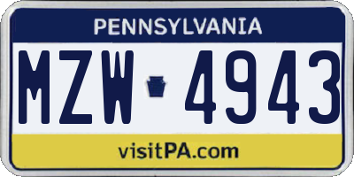 PA license plate MZW4943