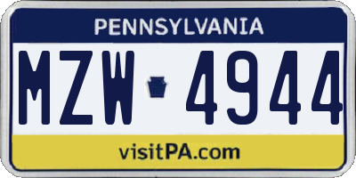 PA license plate MZW4944