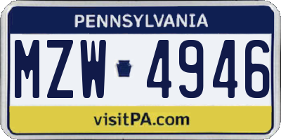 PA license plate MZW4946