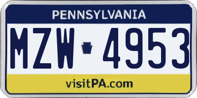 PA license plate MZW4953