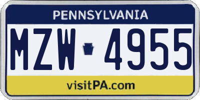 PA license plate MZW4955
