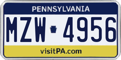 PA license plate MZW4956