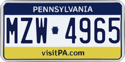 PA license plate MZW4965