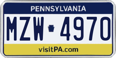 PA license plate MZW4970