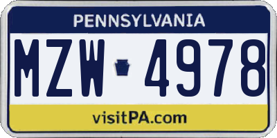 PA license plate MZW4978