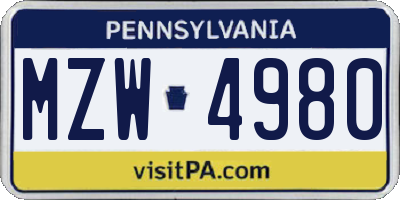 PA license plate MZW4980