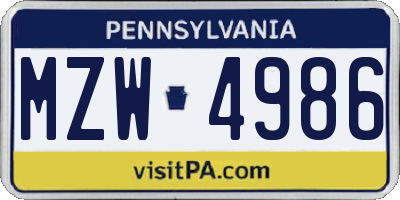 PA license plate MZW4986