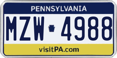 PA license plate MZW4988