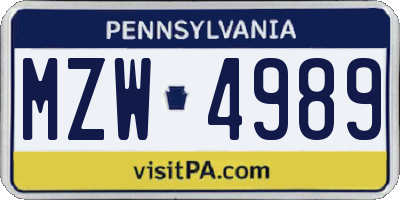 PA license plate MZW4989