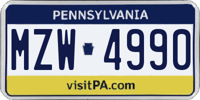 PA license plate MZW4990