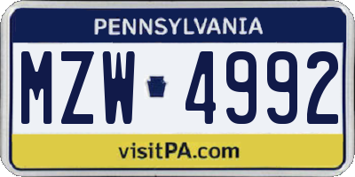 PA license plate MZW4992