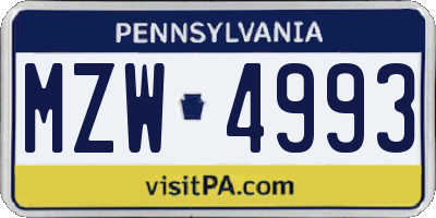 PA license plate MZW4993