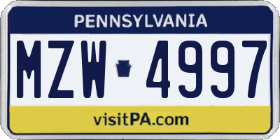 PA license plate MZW4997
