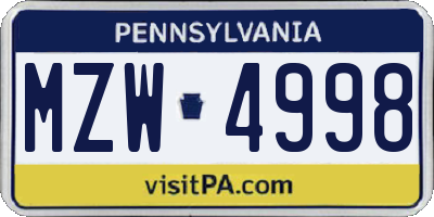 PA license plate MZW4998