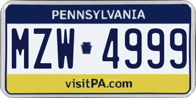 PA license plate MZW4999