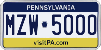 PA license plate MZW5000