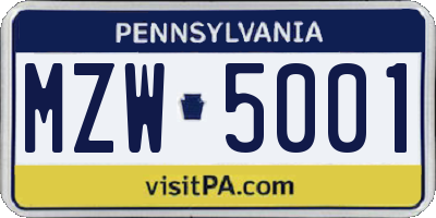 PA license plate MZW5001