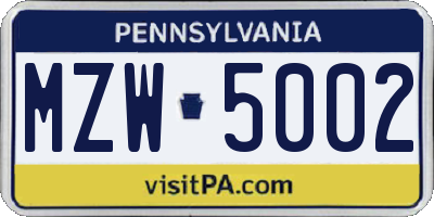 PA license plate MZW5002