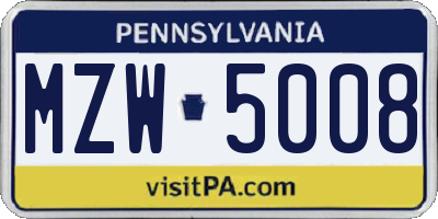 PA license plate MZW5008