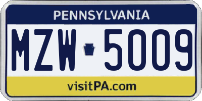 PA license plate MZW5009