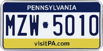 PA license plate MZW5010