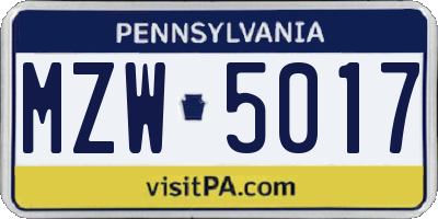 PA license plate MZW5017