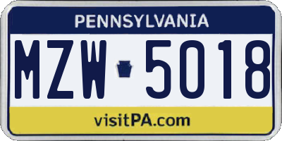 PA license plate MZW5018