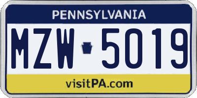 PA license plate MZW5019