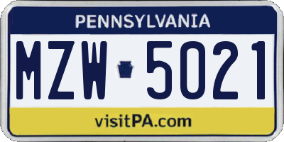 PA license plate MZW5021