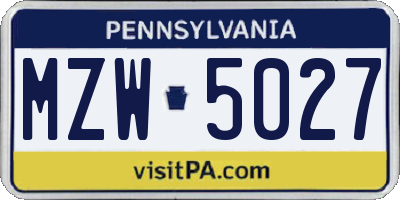 PA license plate MZW5027